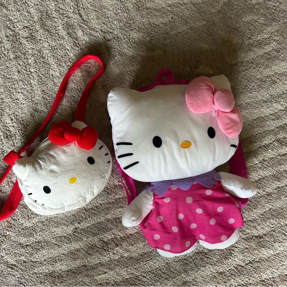 Hello Kitty Pink and White Plush Set with Red Accents